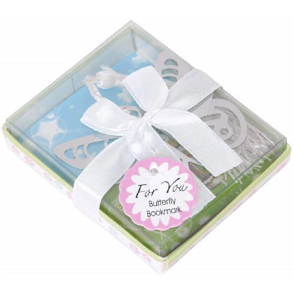 Trade Shop - Segnalibro Farfalla Con Nappa Bianca Scatola Segnaposto Metallo Bomboniera Wedding -
