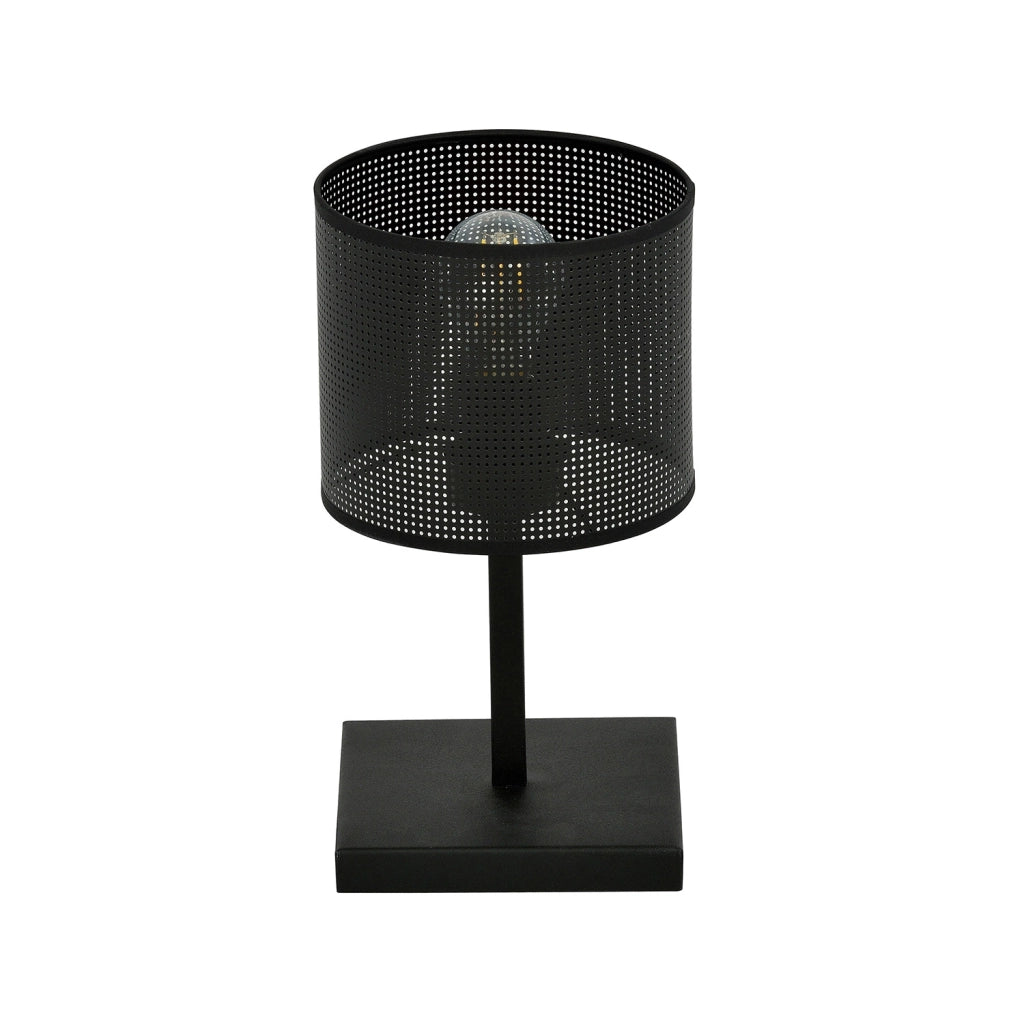 Lampada Da Tavolo Industrial 1 Luce Cigno In Acciaio Nero E Paralume A Cilindro