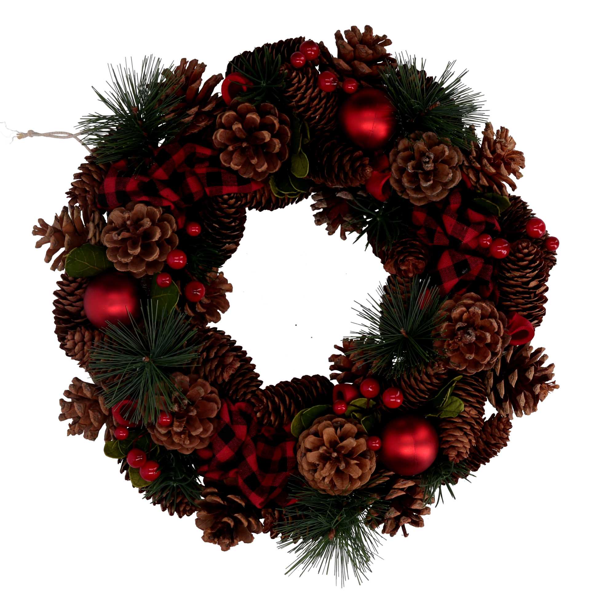 Coroncina rosso scozzese con pigne cm Ø33xh8