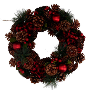 Coroncina rosso scozzese con pigne cm Ø33xh8