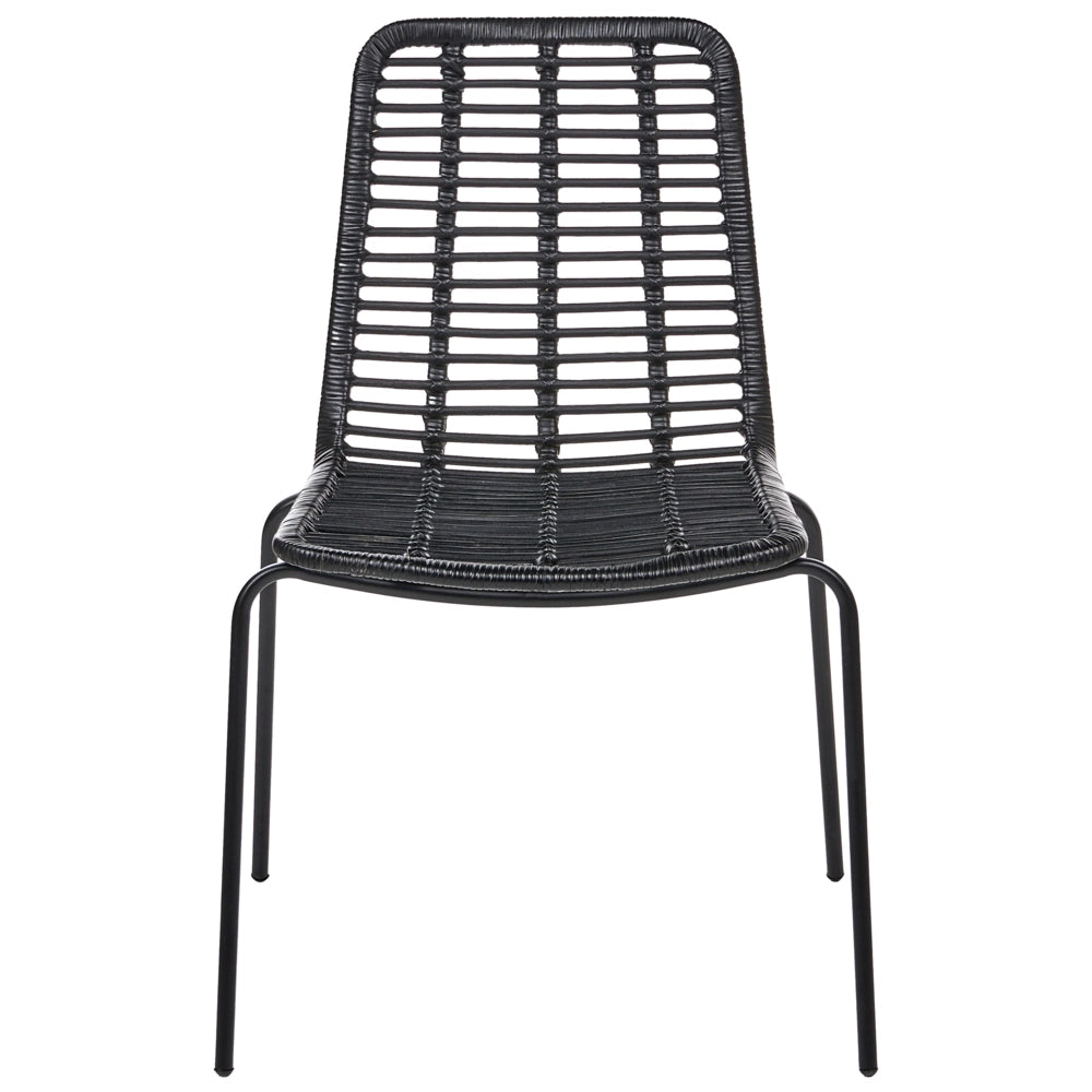 Set di 2 sedie da pranzo con seduta e schienale in rattan nero gambe in ferro senza braccioli design industriale boho