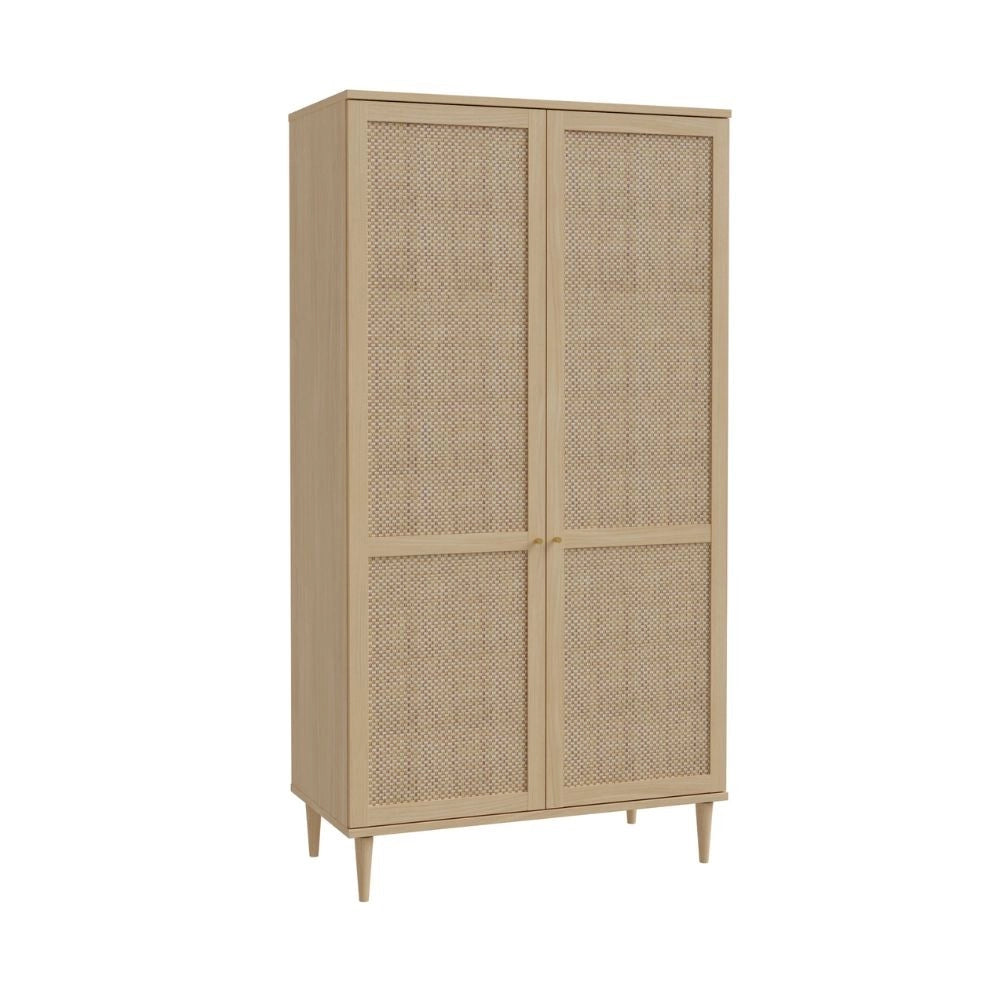 Armadio Livia 2 ante in rovere con dettaglio effetto rattan 110x52x208H