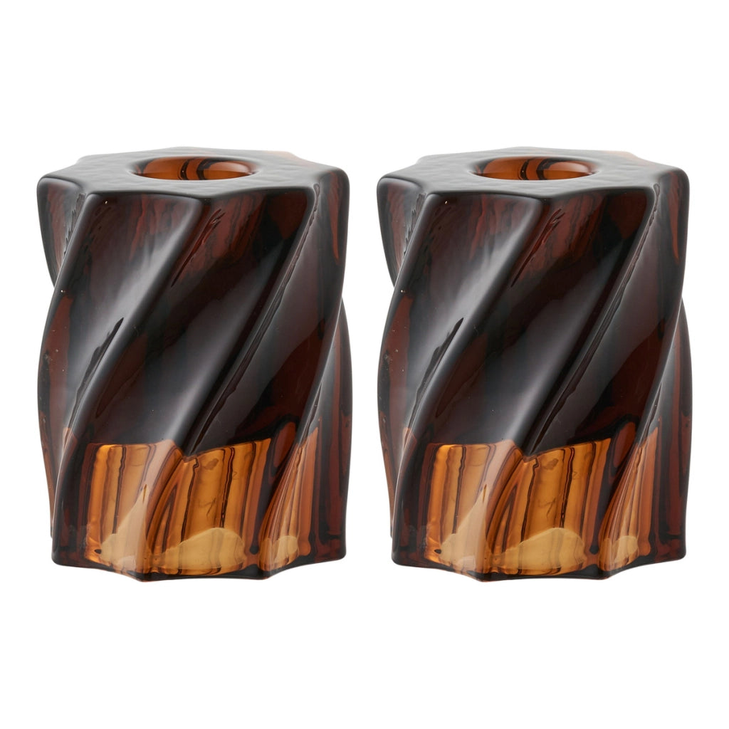 Portacandela HN24, Marrone, Vetro, 6x6x7,5 cm