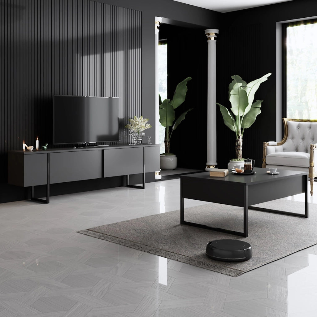 Porta TV in legno "Luxe" - 180 x 30 x 50 cm - Nero