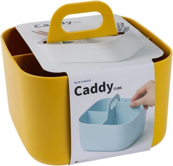 Organizzatore multifunzionale per tavolo, cestino in plastica con maniglia, cestino per pulizia, cestino per hobby, cestino per ufficio, ripostiglio per arte e trucco (quadrato), giallo