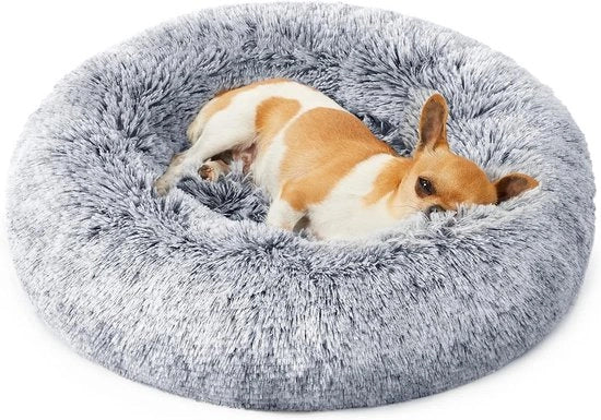 Cuscino per gatti e cani con imbottitura donut rimovibile e lavabile, plume lunga, diametro 50 cm, ombra grigia PGW037G01