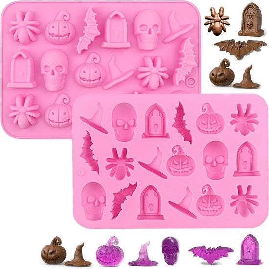 Mold per dolce di Halloween - 2 pezzi - Mold per dolce Scheda di cioccolato - Mold per dolce Testa di morto - Dimensioni: 18x12,4x1,4cm - Colore: Rosso