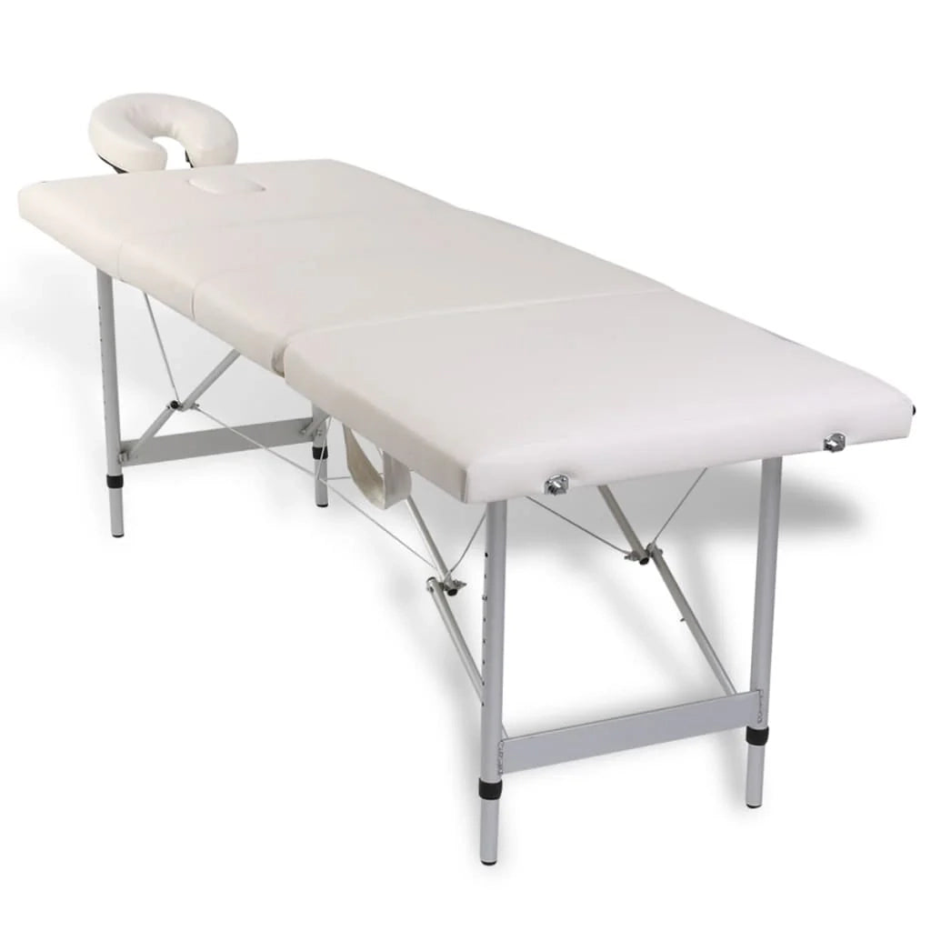Lettino da massaggio pieghevole a 4 zone con struttura in acciaio inox bianco crema 02_0001877