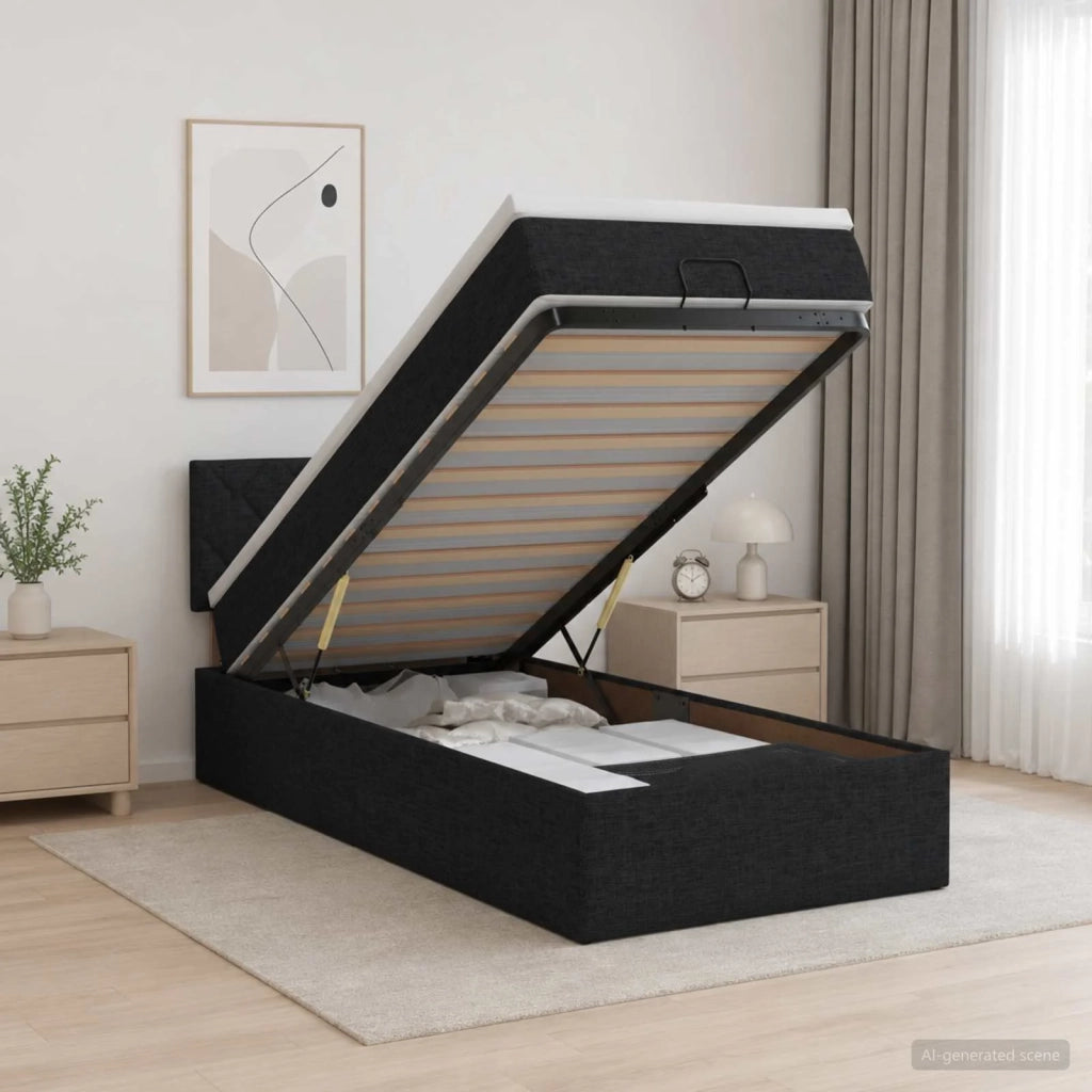 Letto ottomano con materasso Nero 80 x 200 cm Tessuto 3456366