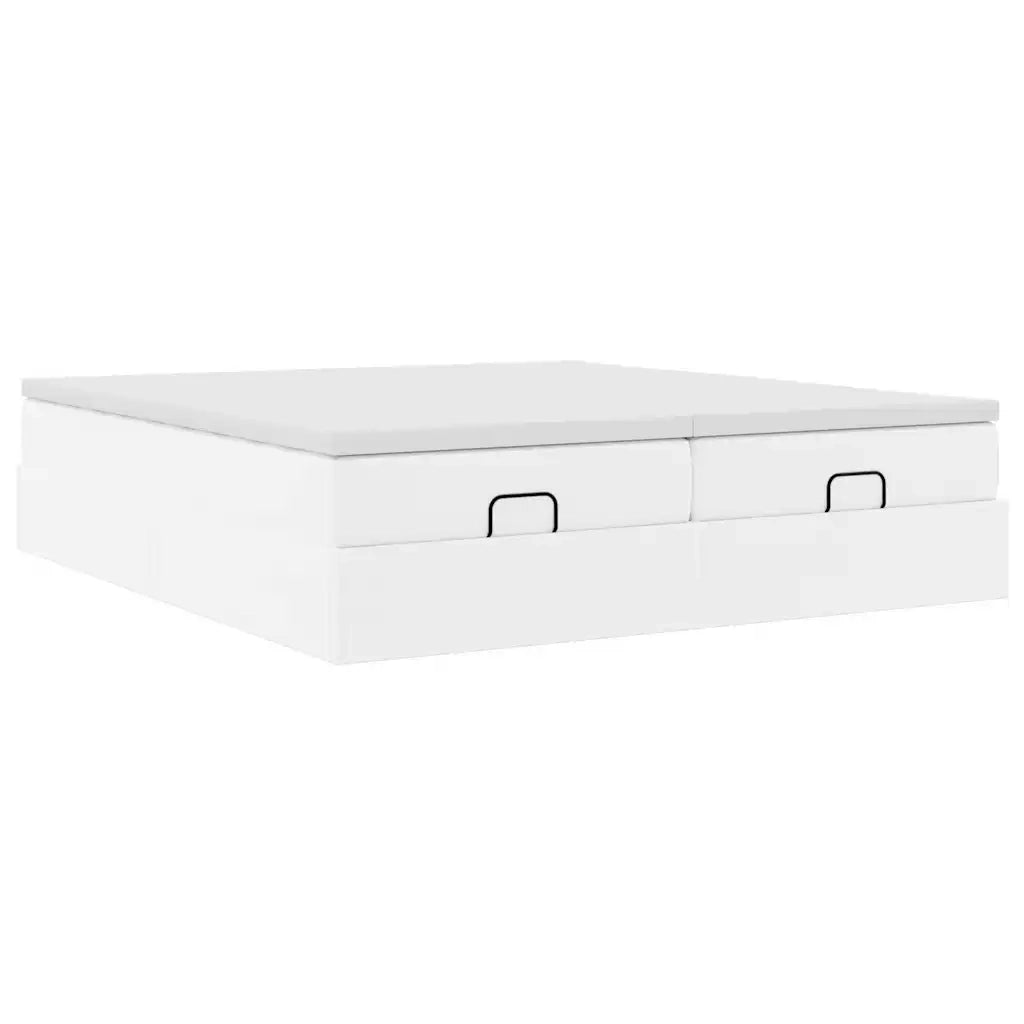 Struttura Letto Pouf con Materassi Bianco 200x200 cm Similpelle