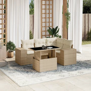 Set Divano da Giardino 5 pz con Cuscini Beige in Polyrattan