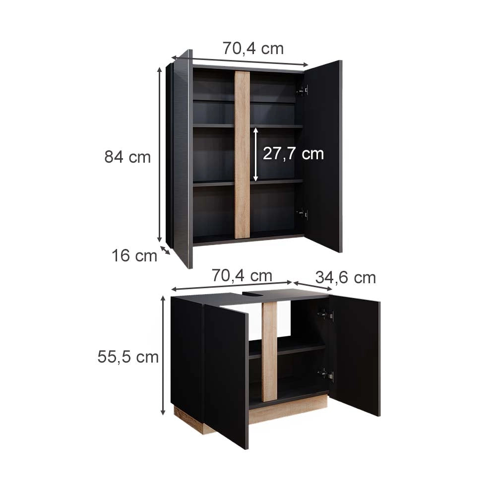 Vicco Set di mobili da bagno Antracite 2 parti