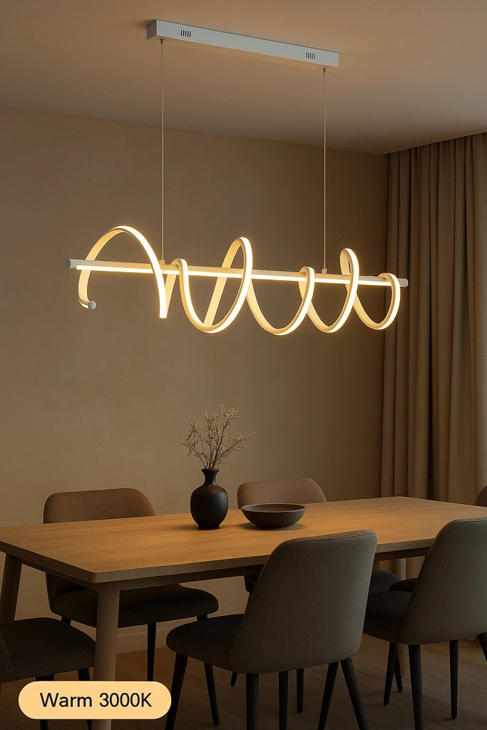 Lampadario LED Bianco a Sospensione Moderno a Spirale 60W 4800 Lumen – CCT Colore della luce selezionabile Calda, Fredda e Naturale – Fascio 300°