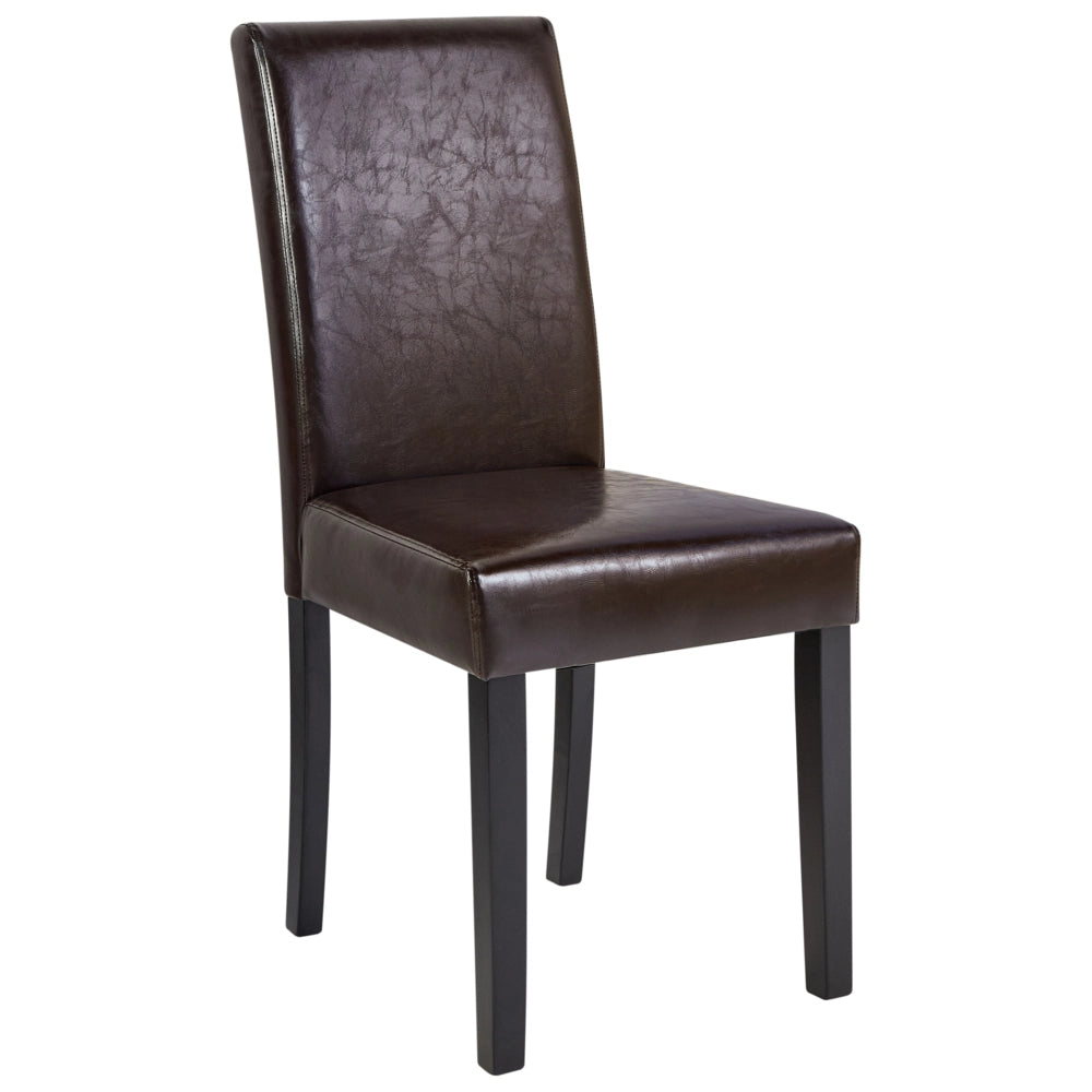 Set di 2 sedie da pranzo in ecopelle marrone con gambe in legno tradizionali