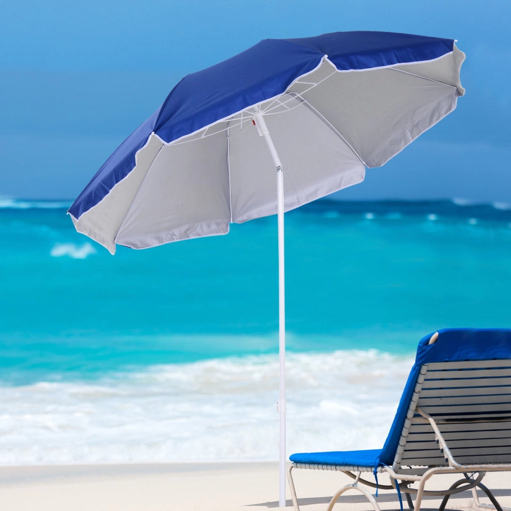 Ombrellone da Giardino Ø160x205  cm Spiaggia Inclinabile in Acciaio e Poliestere Blu