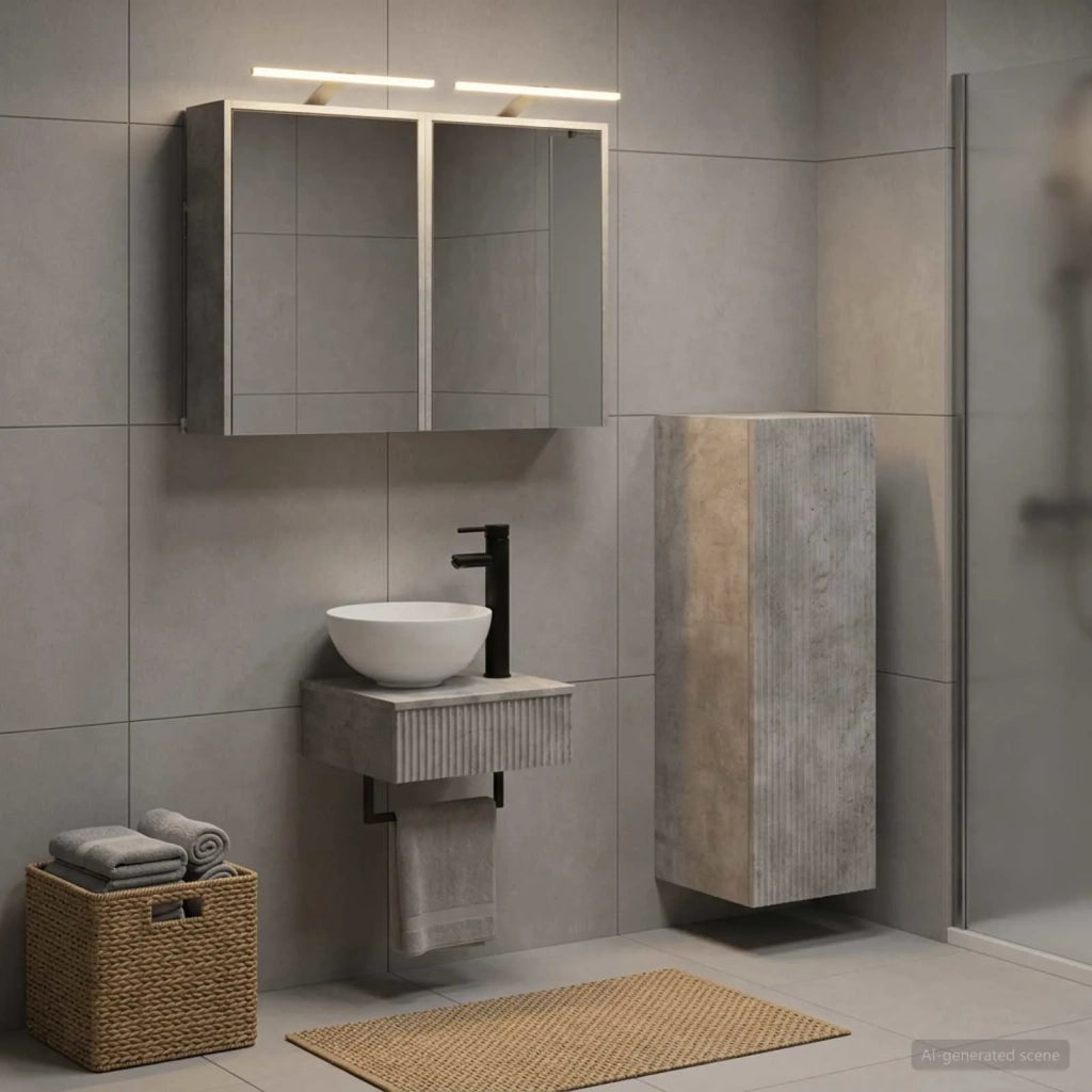 Set di Armadi da Bagno 4 pz Grigio Cemento Legno ingegnerizzato 3407370
