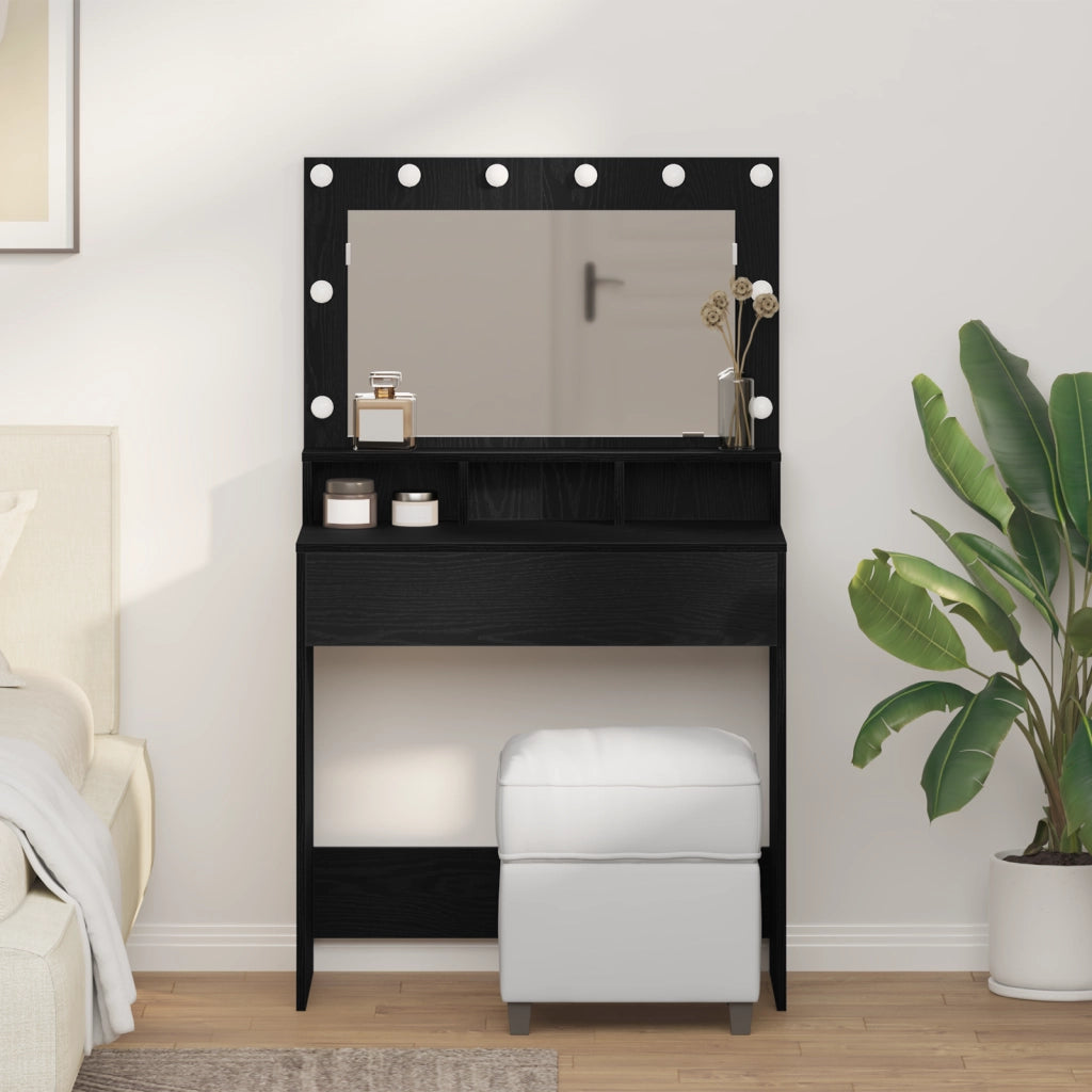 Tavolo da trucco con luci LED in Rovere Nero 79x41x135 cm