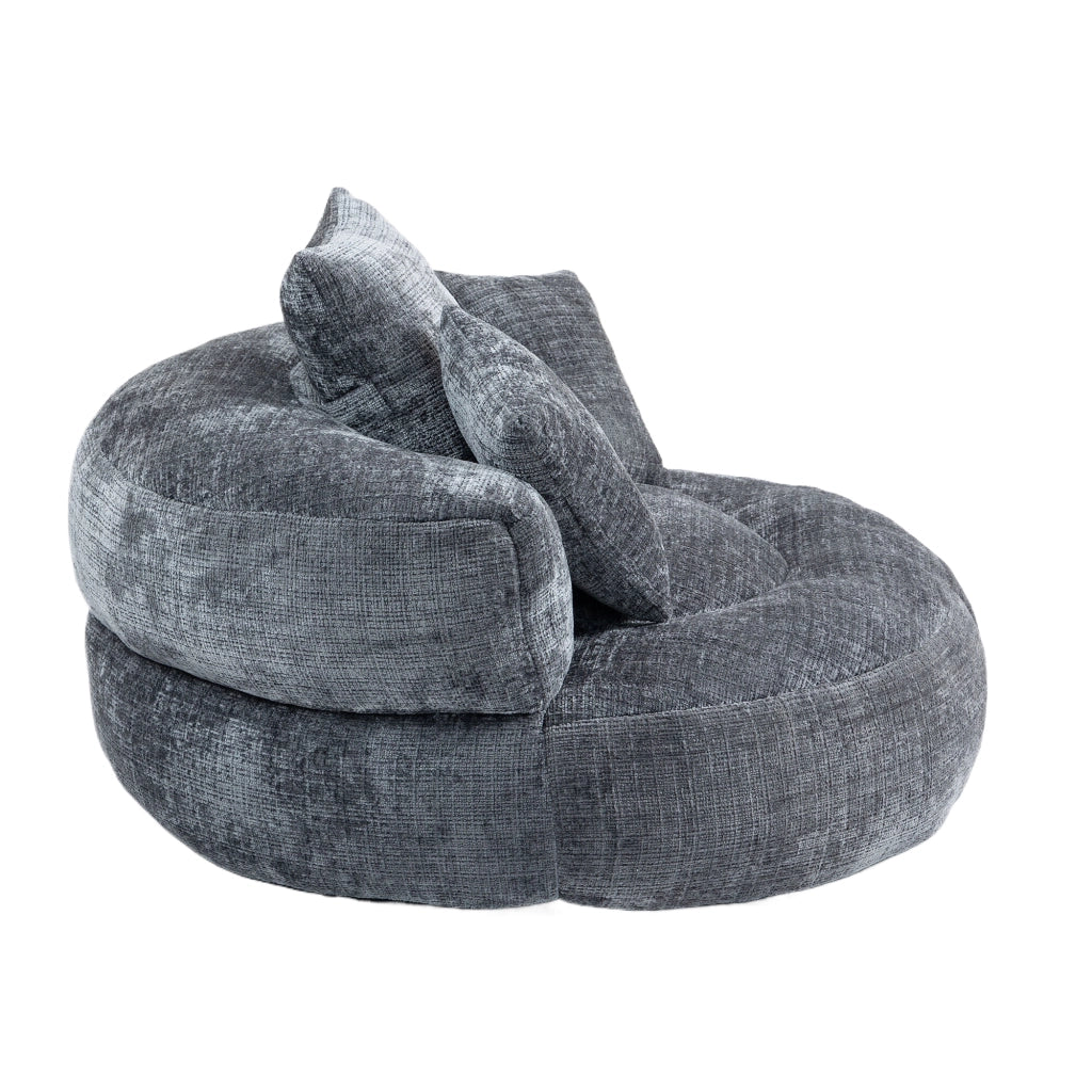 Poltrona Lazy Sofa in Chenille grigia, seduta ergonomica con schienale avvolgente, senza montaggio
