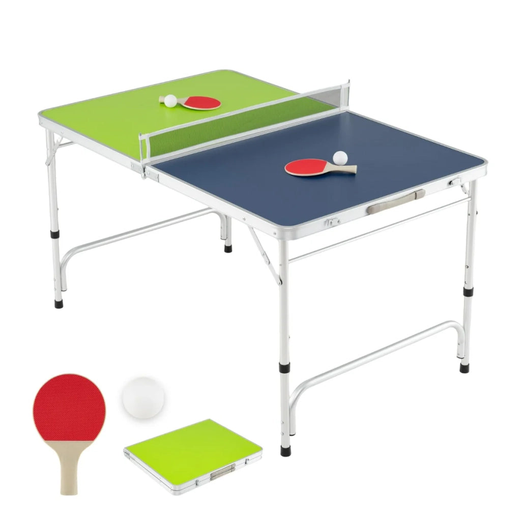 Tavolo da ping-pong portatile regolabile 120 x 76 cm pieghevole con 2 racchette e rete design moderno in alluminio verde 20_0019036