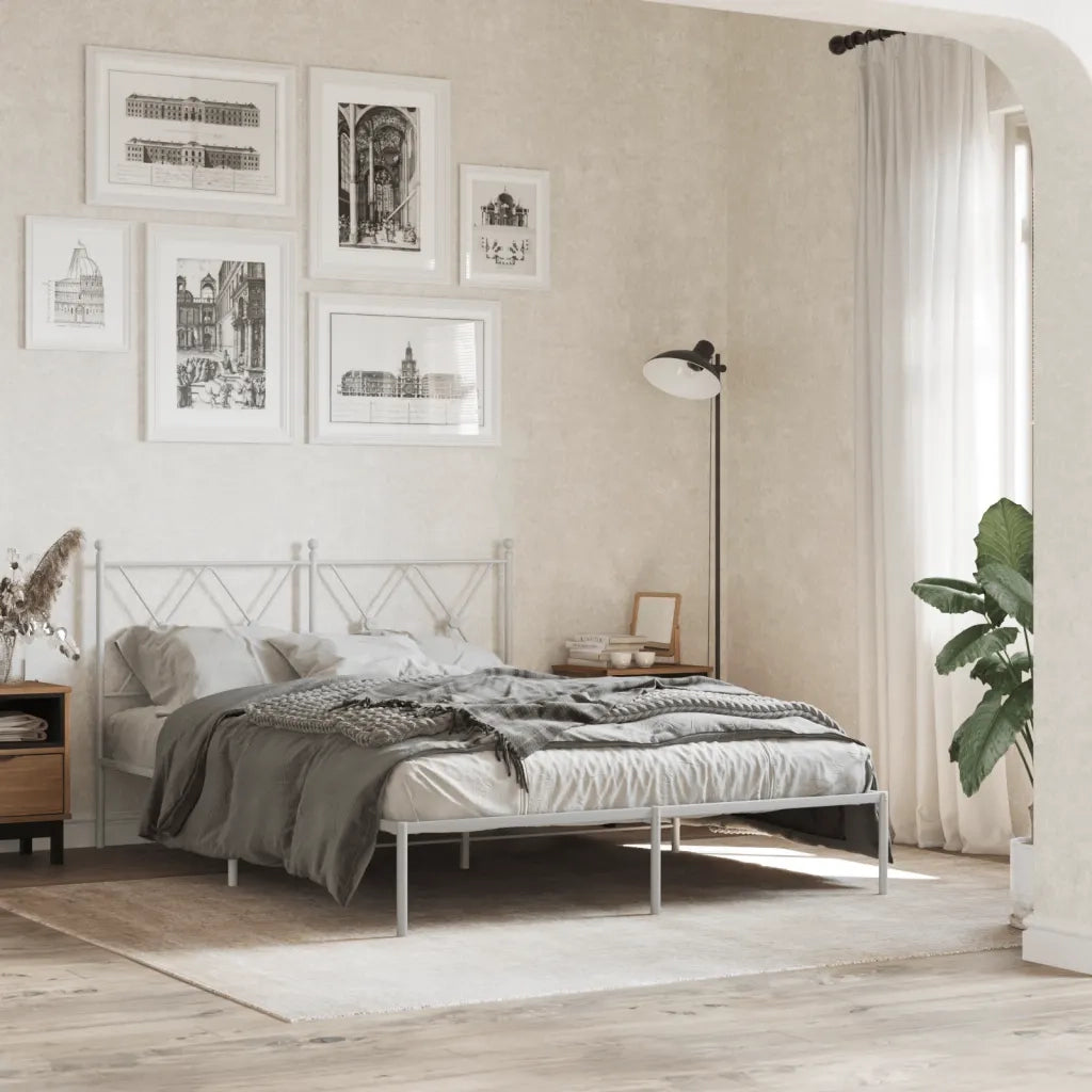 Letto matrimoniale | Letto per adulti | Giroletto con Testiera Metallo Bianco 135x190 cm