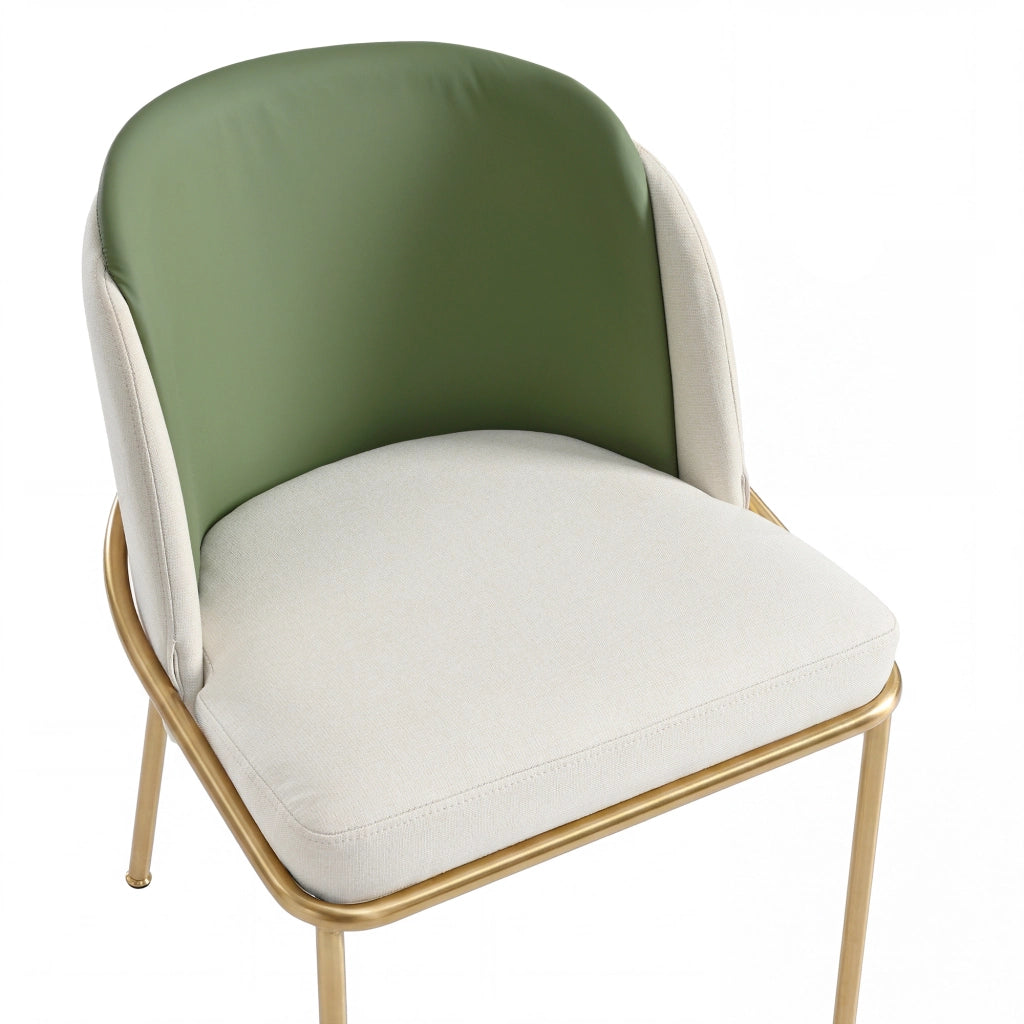 Sedia da Pranzo con Schienale Ergonomico e Piedini Regolabili, in Metallo e Legno, Verde e Oro