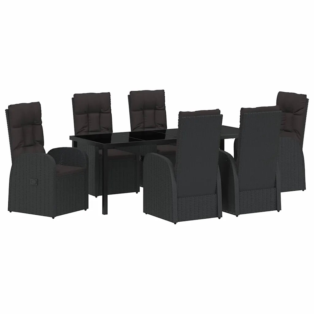 Set da Pranzo per Giardino con cuscino 7 pcs Nero polyrattan 3379511