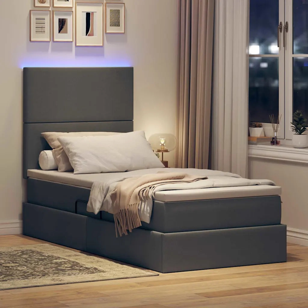 Letto con contenitore e LED con led Grigio scuro 100 x 200 cm