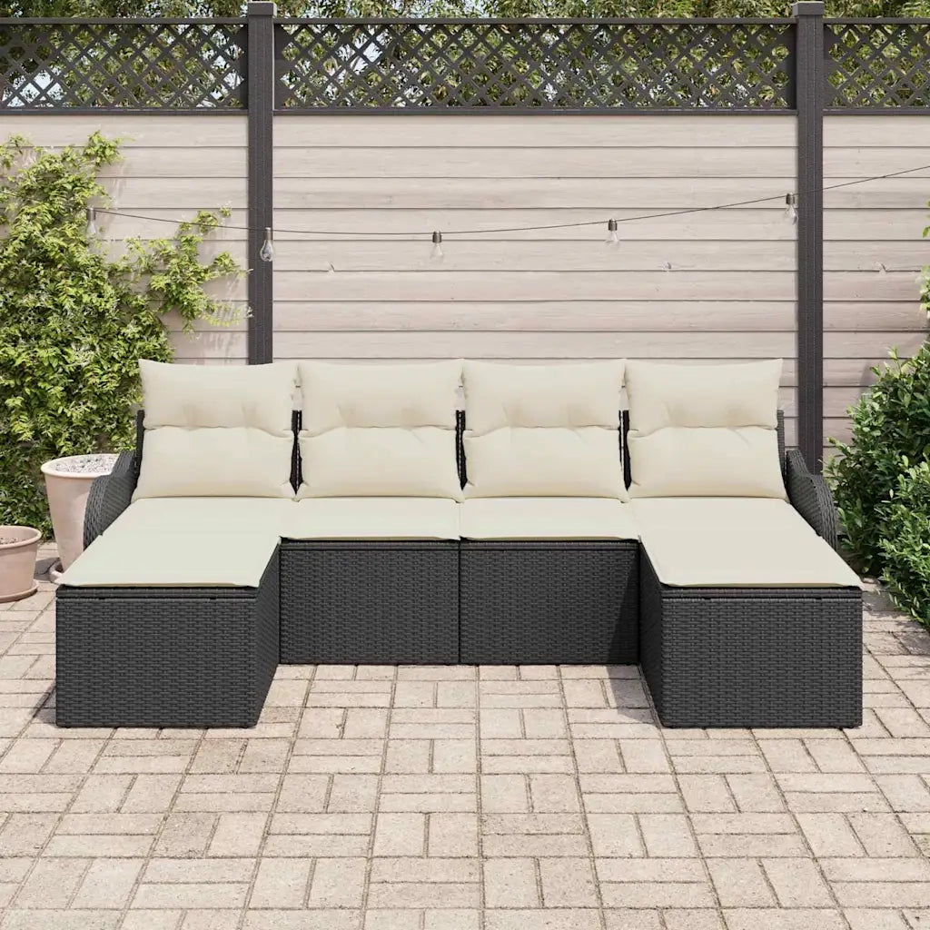 Set Divano da Giardino con cuscino 6 pcs Nero Poly Rattan