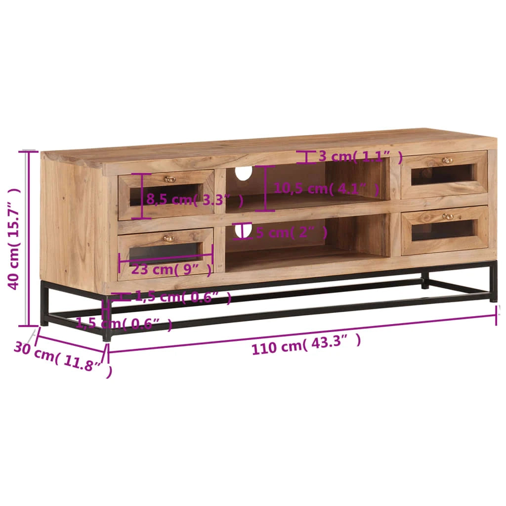 Mobile TV multimediale scaffale TV credenza mobile TV sala da pranzo soggiorno camera da letto 110 x 30 x 40 cm legno massello di acacia marrone 02_0025713