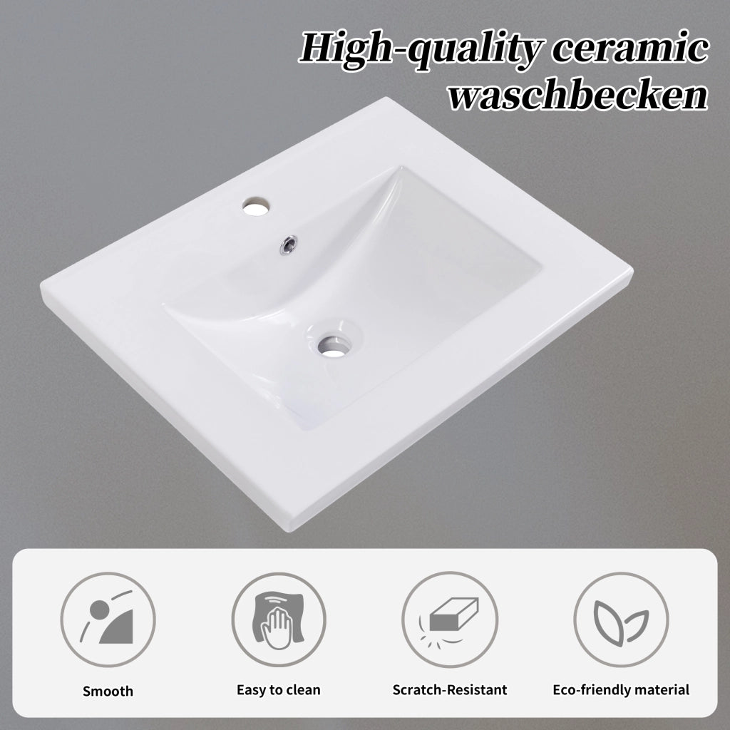 Mobile sottolavabo da bagno con lavabo in ceramica, 1 vano aperto, per bagno, in legno massello e MDF, grigio