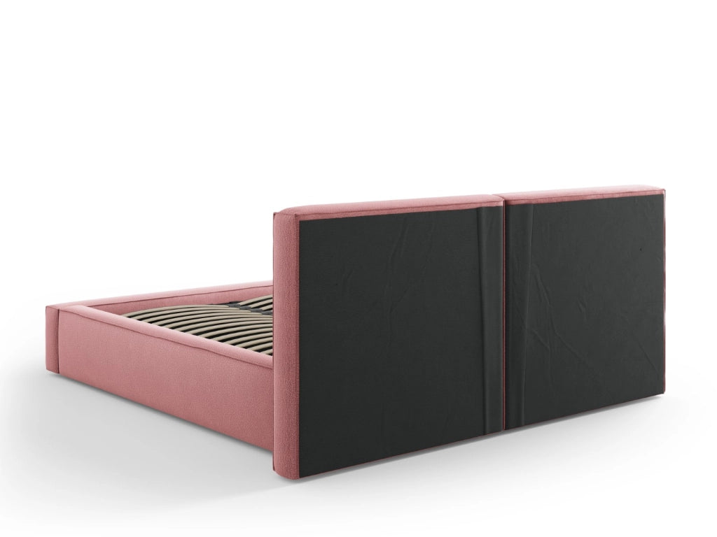 Cosmopolitan Design - Letto a cassettone con testiera doppia "Arendal" 160x200cm in tessuto strutturato rosa 