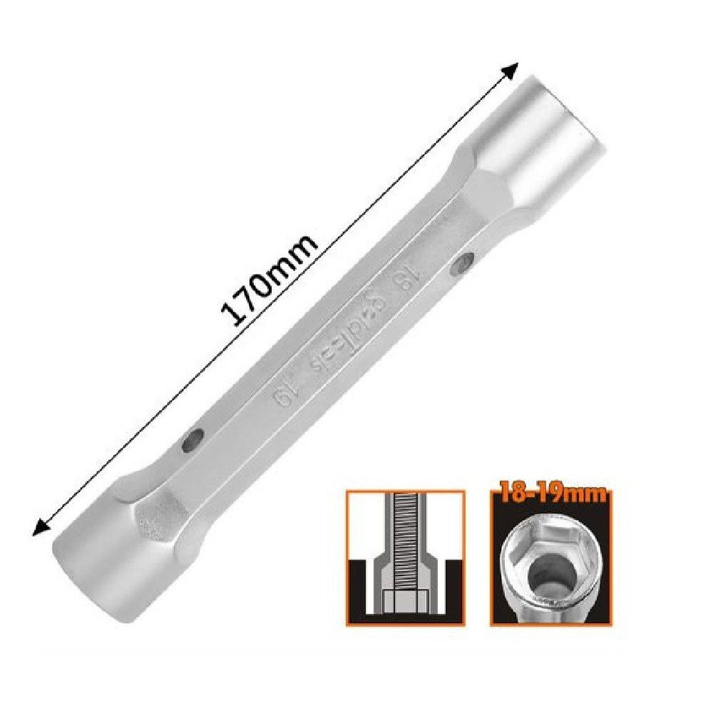 Trade Shop - Chiave A Bussola Tubo Esagonale Da 170 Mm Doppie Bocche Esagonali 18-19 Mm 97553 -