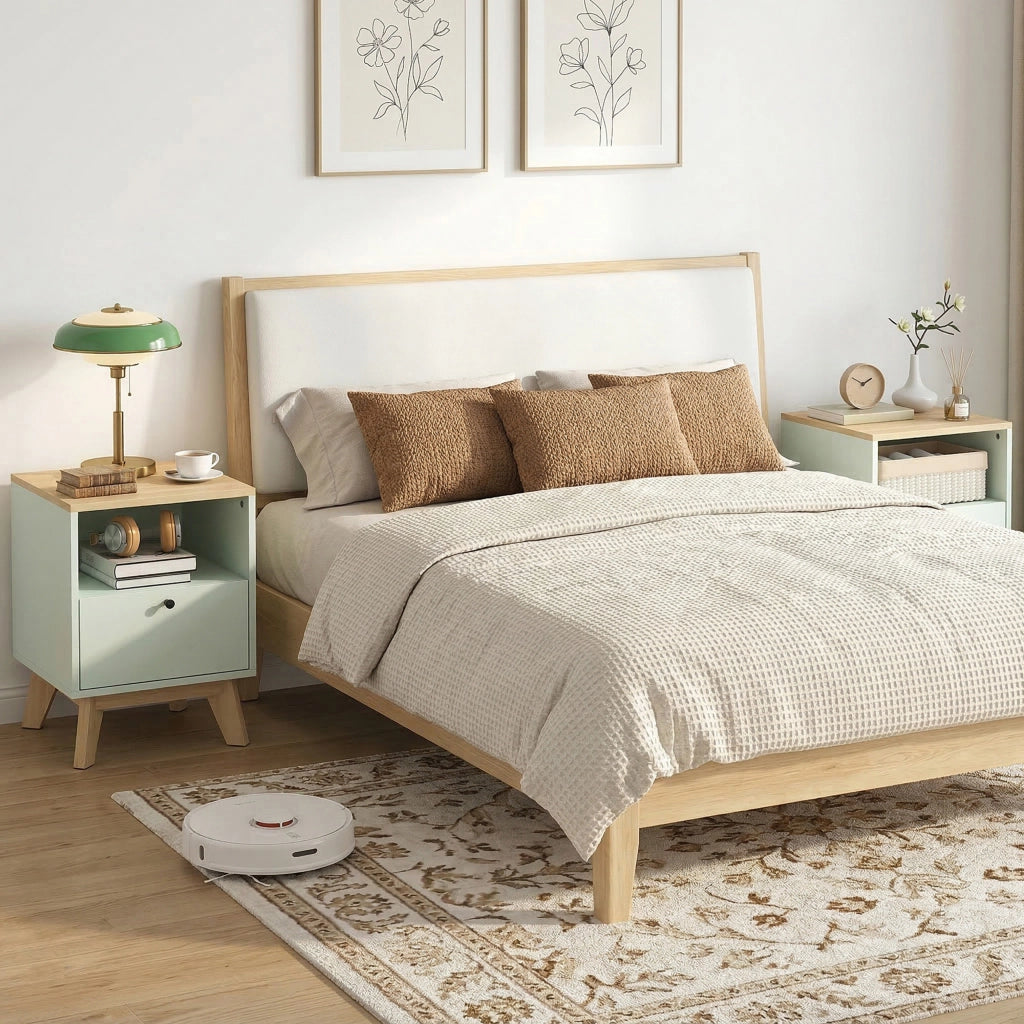 Comodino ¨C zephmum ¨C Effetto Rovere e Verde Chiaro 40x40x55