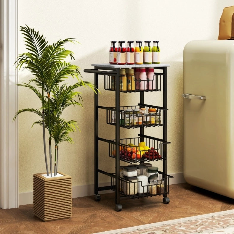 Carrello da cucina con 4 cestelli estraibili, grigio chiaro