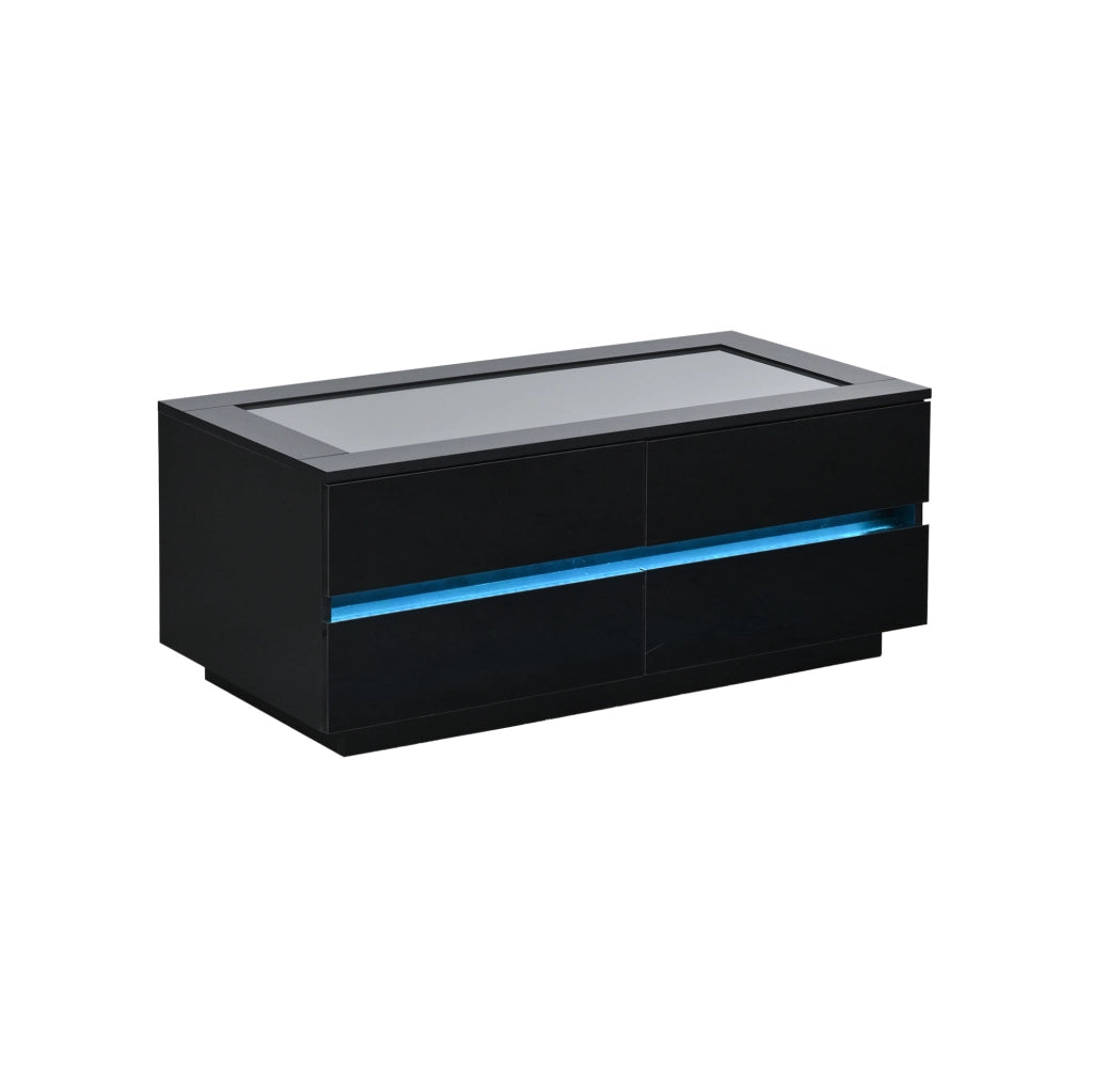 Tavolino da caffè con 4 cassetti e LED 100x50x40 cm in truciolare nero