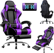 Sedia da gioco con massaggio ergonomico | Poggiapiedi e poggiatesta retrattili | Supporto 150 kg | Ufficio e Casa | Colore Viola