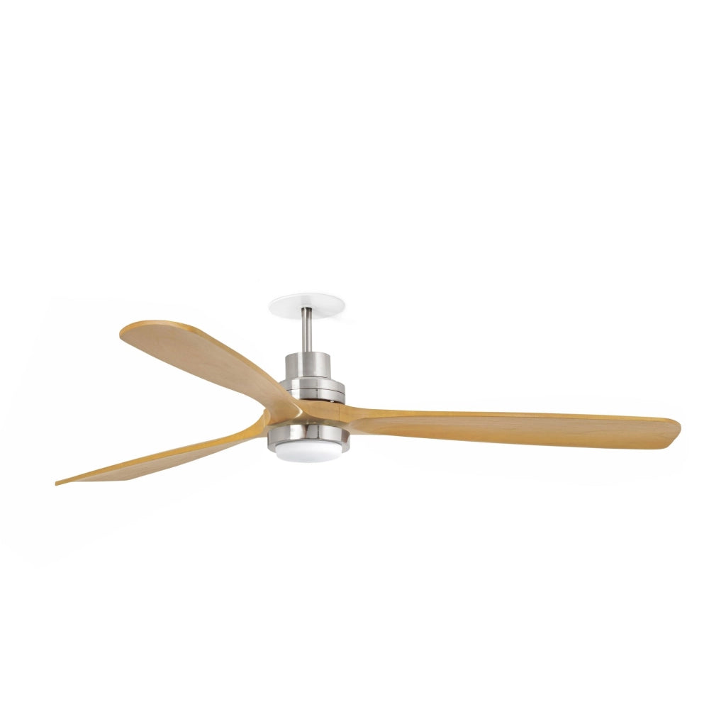 FARO Ventilatore da soffitto a incasso Lantau Recessed L in Acciaio Nichel Opaco con pale in pino, motore DC 6 velocità con funzione inversa, per soffitti inclinati FARO-33560DCR