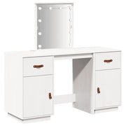 Set Toeletta | Tavolo da Trucco con LED Bianco in Legno Massello di Pino
