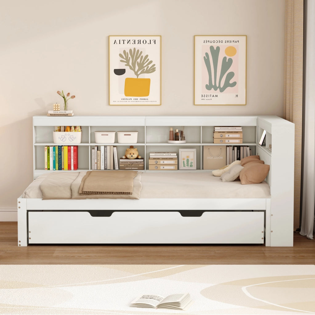 Letto estraibile 90x200 cm con USB e vani contenitore