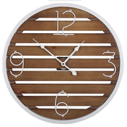 Orologio da parete in marrone scuro rotondo ø 50 cm fatto a mano con quadrante a doghe montatura in metallo bianco