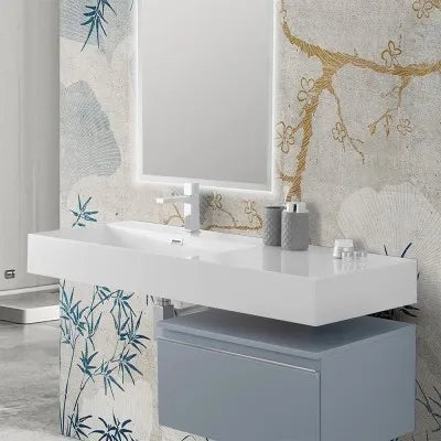 Lavabo sospeso in resina 120 cm vasca sinistra bianco lucido  Loto