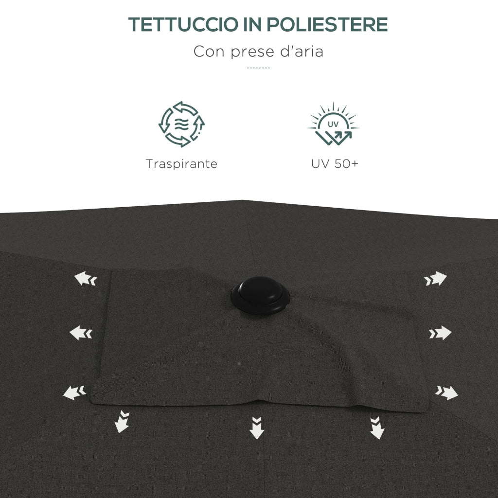Ombrellone da Giardino Rettangolare 2x3 m Inclinabile con Apertura a Manovella Grigio