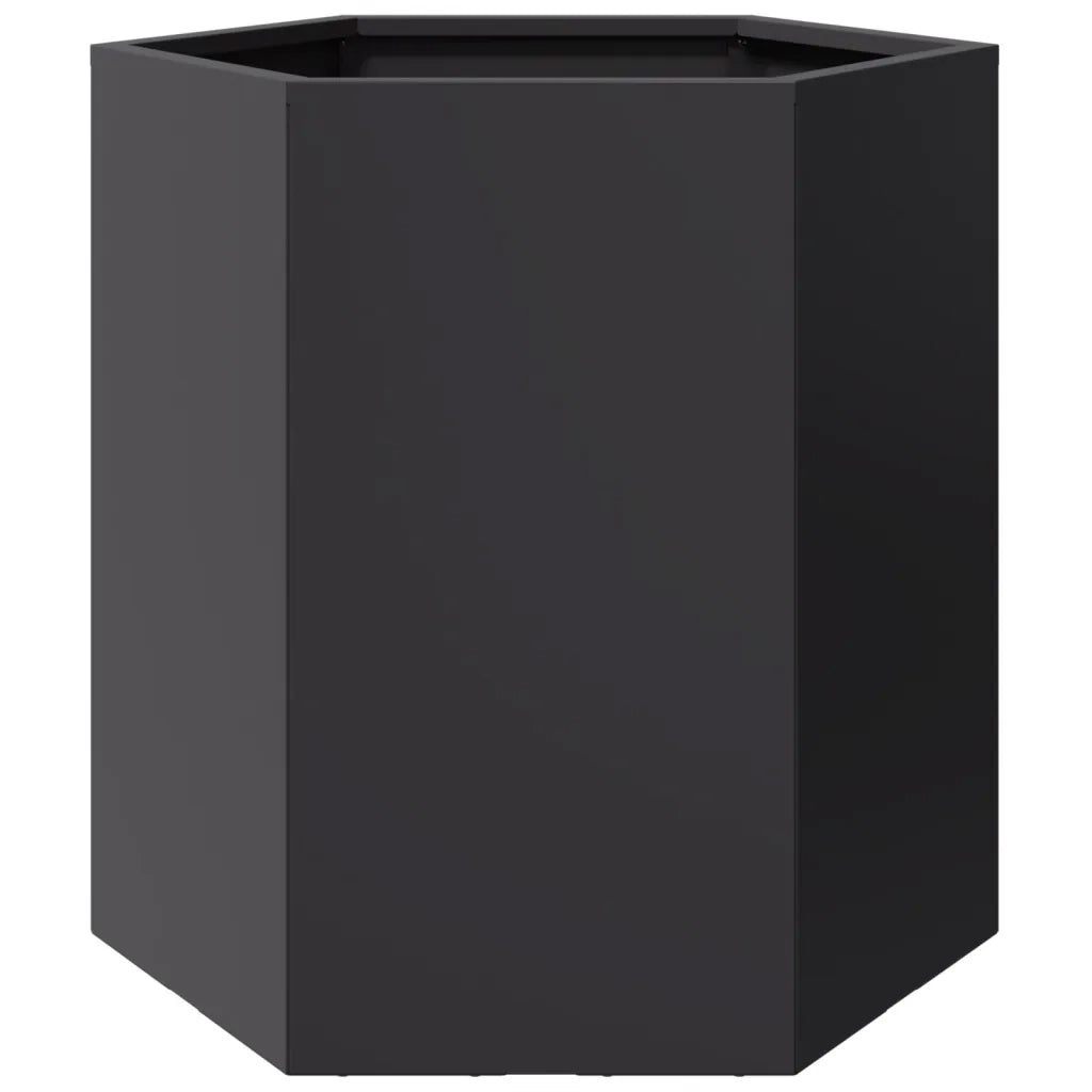 2 pz Fioriere | Cassetta per fiori | Vaso da Giardino Esagono Nero 46x40x45 cm Acciaio