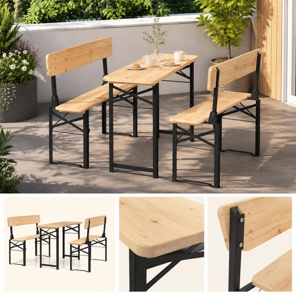 3-piece Folding Beer Table Set, Solid Fir Wood