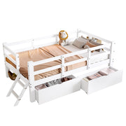 Letto Basso 90x200 cm con Sponda; 2 Cassetti e varco laterale in MDF e compensato - Bianco
