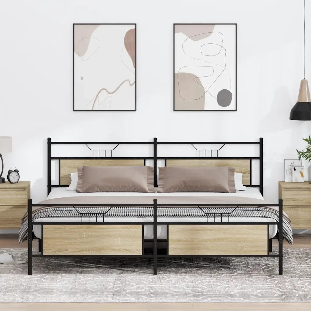 Letto matrimoniale | Letto per adulti | Giroletto senza Materaso in Metallo Rovere Sonoma 193x201 cm