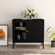 Credenza-Buffet-Armadio da cucina Nera 75x35x70 cm in Acciaio e Vetro Temperato