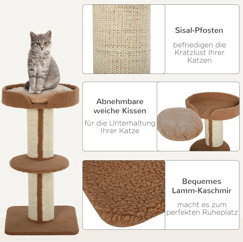 Tiragraffi per gatti a più livelli con sisal e piattaforme, 91 cm