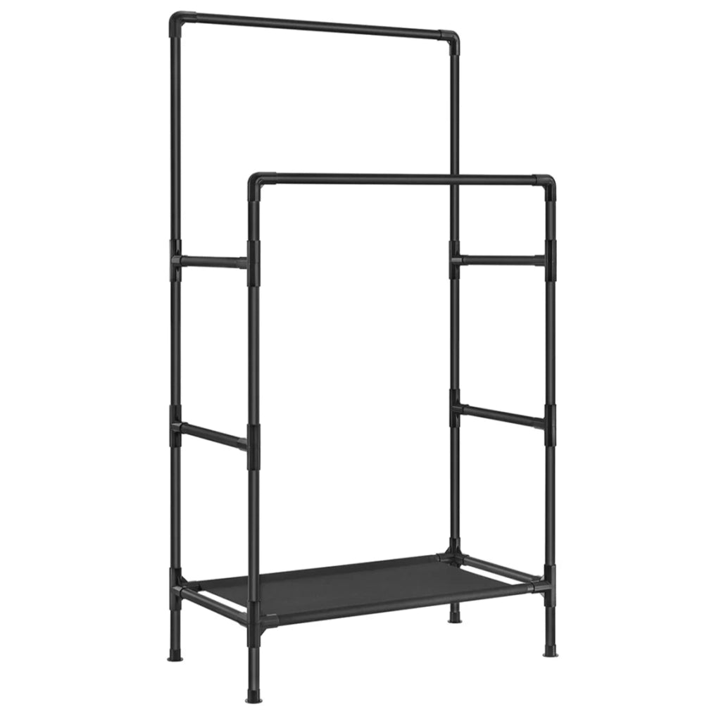 Appendiabiti doppio organizer per guardaroba in metallo con ripiano portaoggetti a 2 livelli capacità di carico 55 kg facile da montare nero 12_0006980