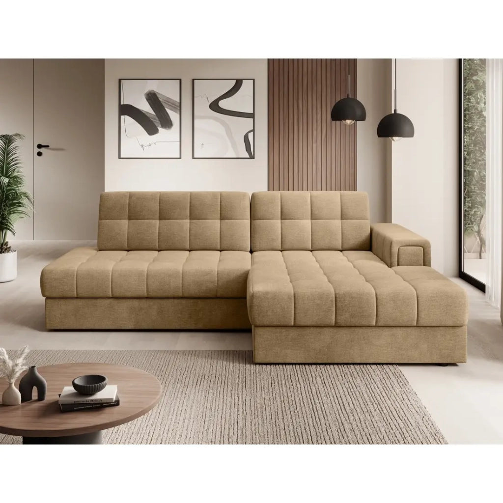 Divano angolare trasformabile CUBITO beige 240 cm con contenitore e letto